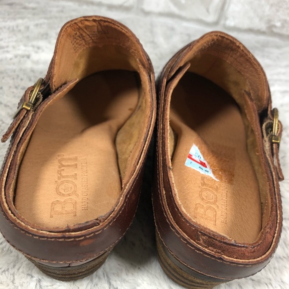 Western Style Stacked Heel Leather Mule Boots - Picture 4 of 8